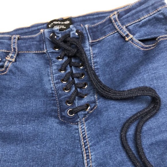 LIKE NEW BEBE LACE UP SKINNY JEANS 27x28 RETRO BEBE STYLE 😎 - Picture 6 of 14